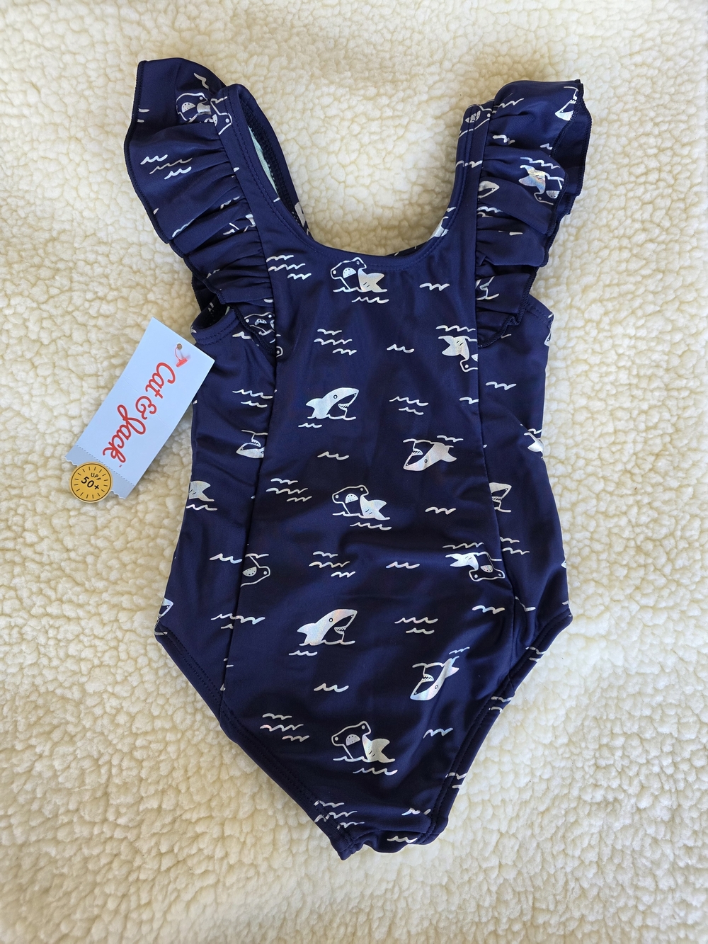 Cat & Jacj Navy Shark Ruffle-Shoulder One-Piece Swimsuit